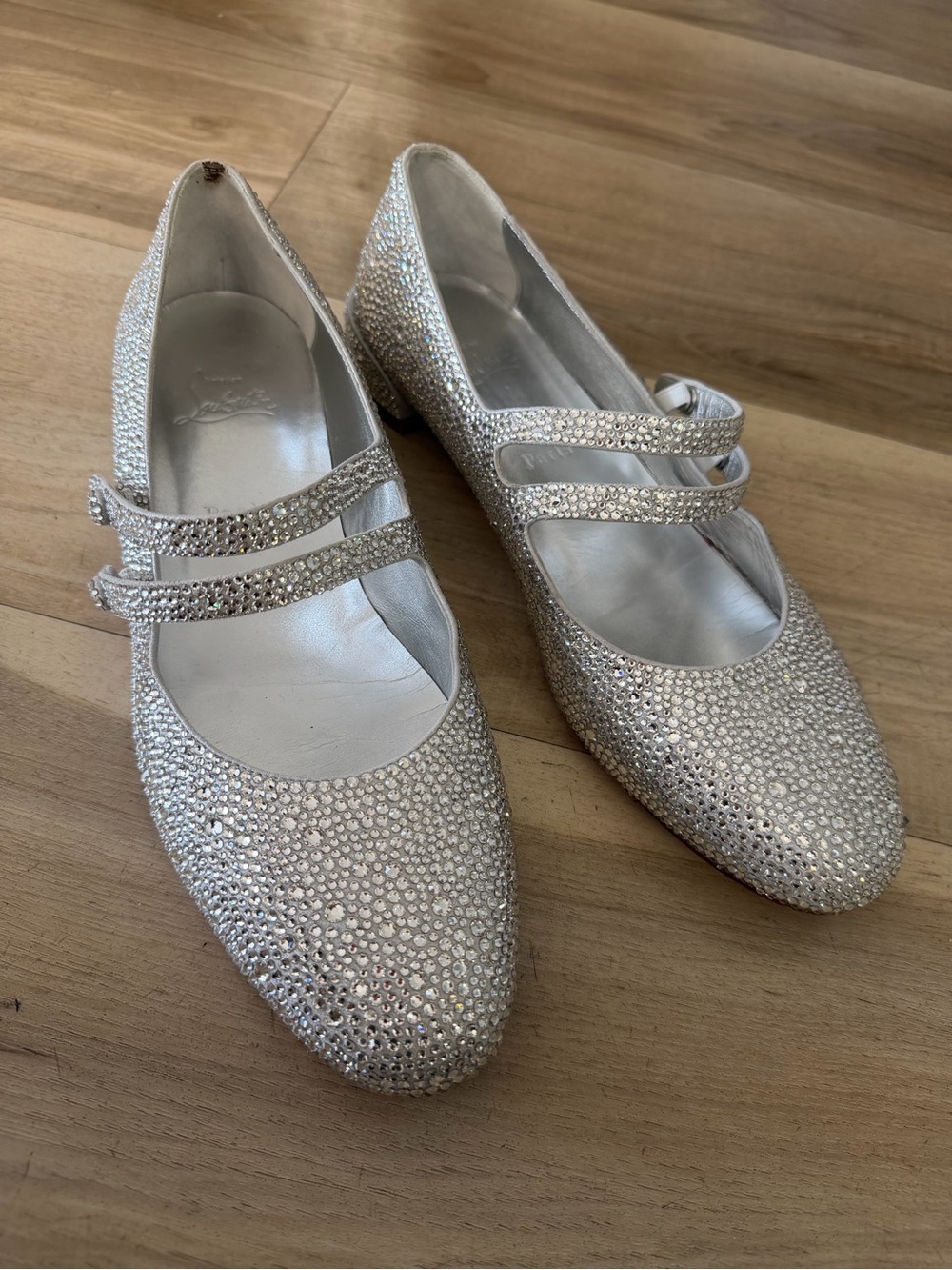 Christian Louboutin Silver Crystal Double-Strap Flats